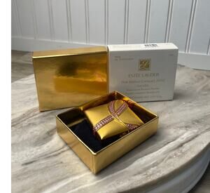 Estee Lauder Pink Ribbon Compact 2002 Powder Gold Crystal Vintage